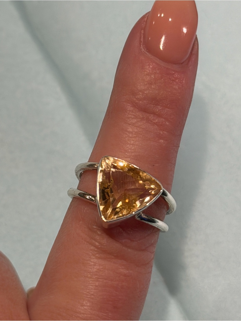 Trillion-Cut Citrine Stone Silver Ring- Size 6.5 NWOT